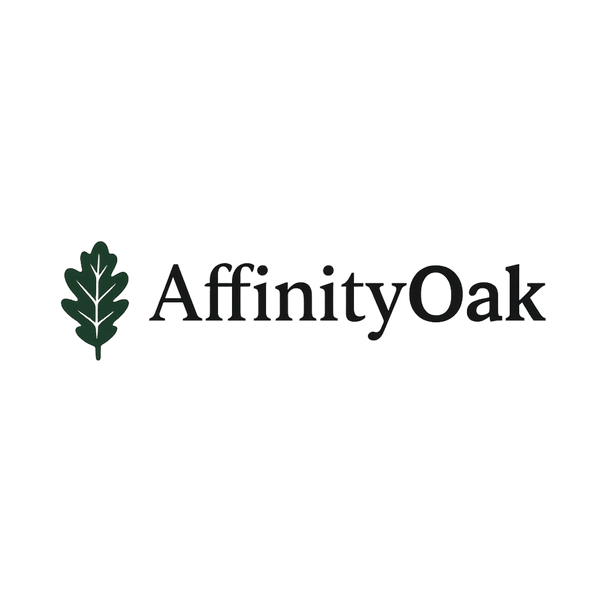 Affinity Oak logo with a green leaf on a white background